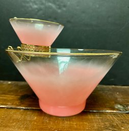 Vintage Pink Blendo Glass Chip & Dip Set