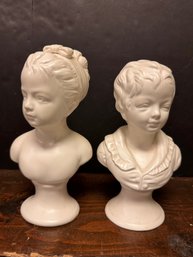 Lot Of 2 Cream Ivory Boy & Girl Bust Statues
