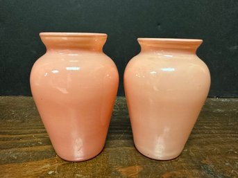Pair Of Small Pink Glass Vases