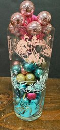 Christmas Glass Filled W/ Vintage Mini Ornaments