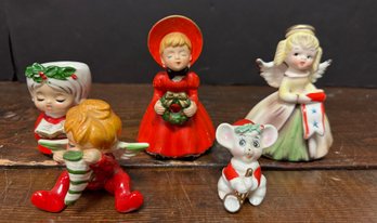 Lot Of 5 Micellaneous Small Ceramic Christmas Figurines