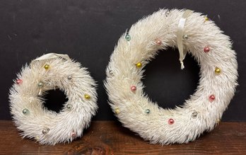 Lot Of 2 Vintage White Christmas Wreaths W/ Mini Ornaments