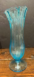 Blue Glass Ruffled Vase