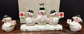 Vintage Holt Howard Christmas Snowman Candle Holders & Salt And Pepper Shakers