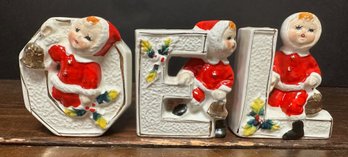 Vintage Lipper & Mann Ceramic Christmas NOEL Candle Holders - Missing N