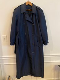 Long Navy Double Breasted Raincoat