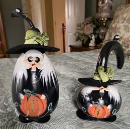 2pc Hand Painted Gourds - Halloween Witches - Signed