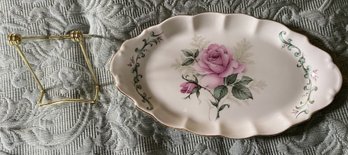 Royal Patrician Staffordshire - Pink Rose Plate W/ Stand