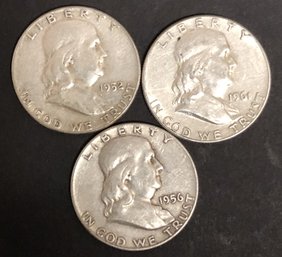 #6 - 3pc Silver Franklin Half Dollars