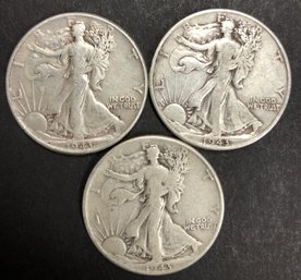 #6 - 3pc Silver Walking Liberty Half Dollars