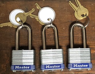 3pc Long Neck Master Lock Padlocks W/ Keys