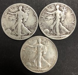#10 - 3pc Silver Walking Liberty Half Dollars