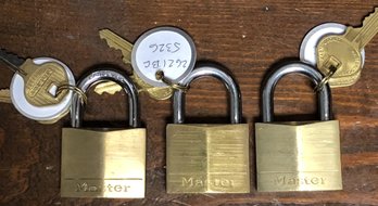 3pc Brass Master Lock Padlocks W/ Keys
