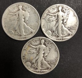 #22 - 3pc Silver Walking Liberty Half Dollars