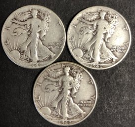 #25 - 3pc Silver Walking Liberty Half Dollars