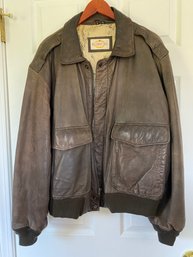 New Territories Brown Leather Bomber Jacket