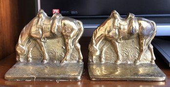 Solid Brass Horse Grazing Bookends