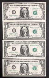 4pc 1974 $1 Dollar Notes - UNC