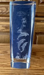 Glass Paperweight With Lazer Etched Dolphins