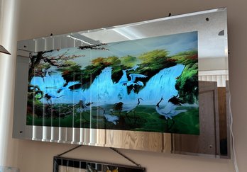 Waterfall Mirrored Picture With Cranes