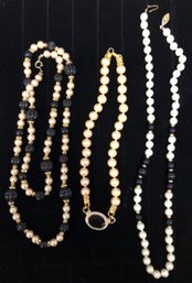 #32 - 3pc Black/ Faux Pearl Necklaces