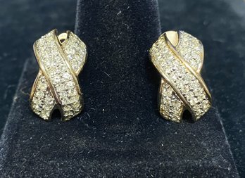 #12 - Gold Tone X Earrings Clear Stones