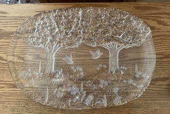 Glass Platter With Forest & Birds Pattern