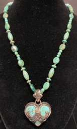 #18 - Sterling & Turquoise Necklace W/ Heart Pendant - Barse