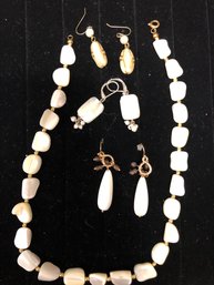 #48 - 4pc Mother Of Pearl Earrings & Necklace