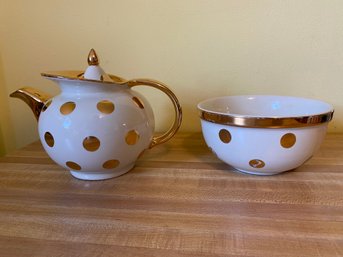 Halls Polka Dot Teapot & Bowl