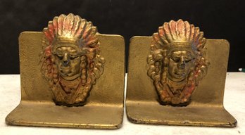 Gold Painted Indian Head Bookends