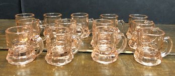 13pc Pink Depression Glass Mug Shot Glasses