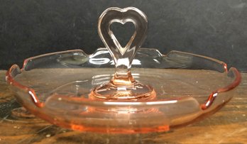 Pink Depression Glass Ashtray - Heart Handle