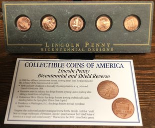 Collectible Coins Of America - 5pc Lincoln Penny Bicentennial Design