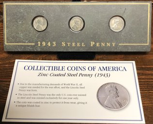 Collectible Coins Of America - 3pc Steel Pennies 1943
