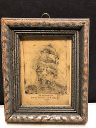 Small Antique Etching - The Clipper Ship - Signed