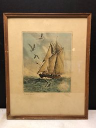 Antique Hand Colored Etching - Signed