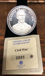 Braxton Bragg Civil War Fine Silver Proof