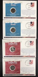 4pc First Day Cover Quarters - Texas - California