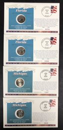 4pc First Day Cover Quarters - Florida - Michigan