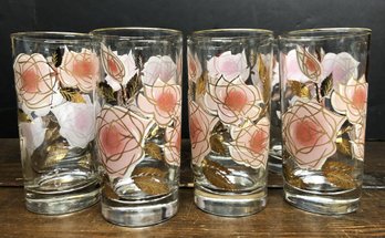 8pc Libby Mid Century Pink Roses Glasses