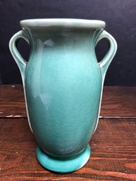 Art Pottery Green Glaze Two Handle Vase