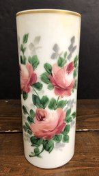Hand Painted Milk Glass Cylinder Vase