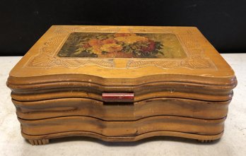 Vintage Wood Jewelry Box W/ Contents