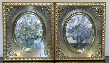 Pair Metal Floral Framed Art