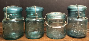 4pc Aqua Canning Jars