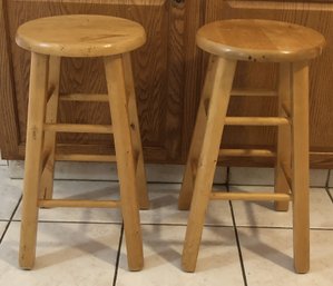 Pair Oak Counter Stools