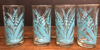 4pc Mid Century Jeannette Turquoise Lily Glasses