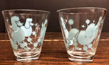 2pc Mid Century Turquoise Poodle Double Shot Glasses