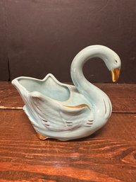 Vintage Aqua Blue Ceramic Swan Planter